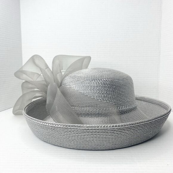 Vintage Glory II Womens Gray Straw Hat with Mesh Detail Derby Church Wedding main image 5